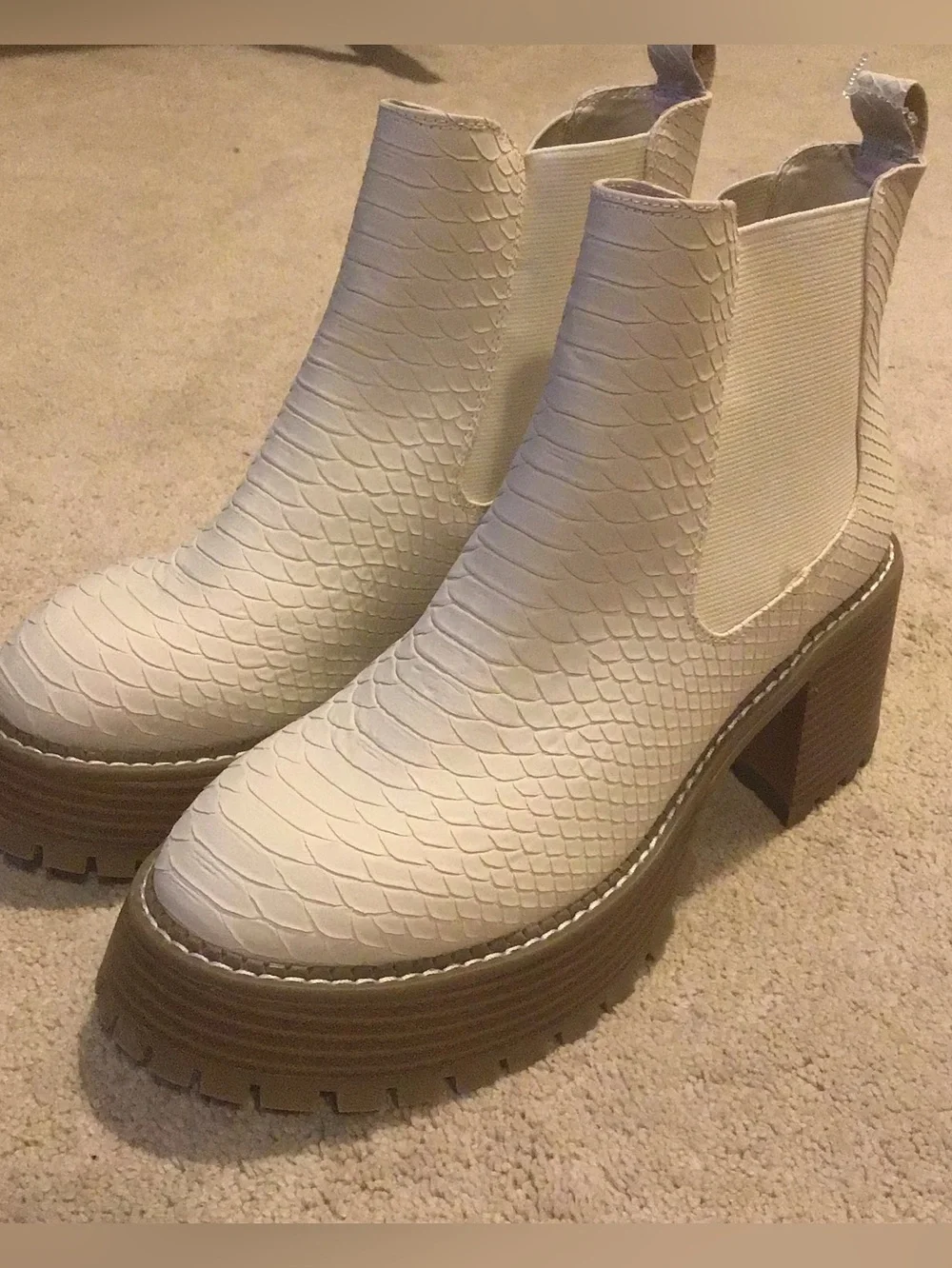 Eloquii Aleja Faux Leather Snakeskin Chunky Lug Sole Platform Chelsea Boots